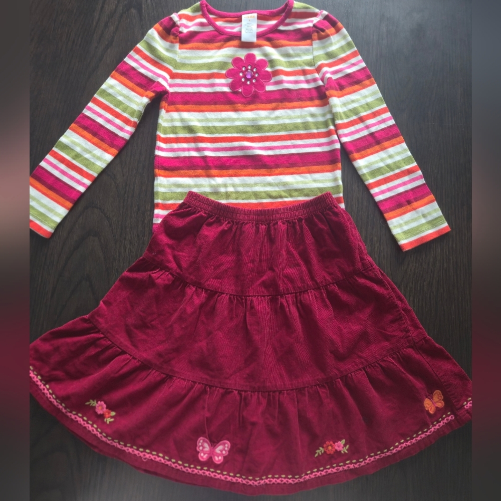 Gymboree Striped Top and Red Skirt Set
